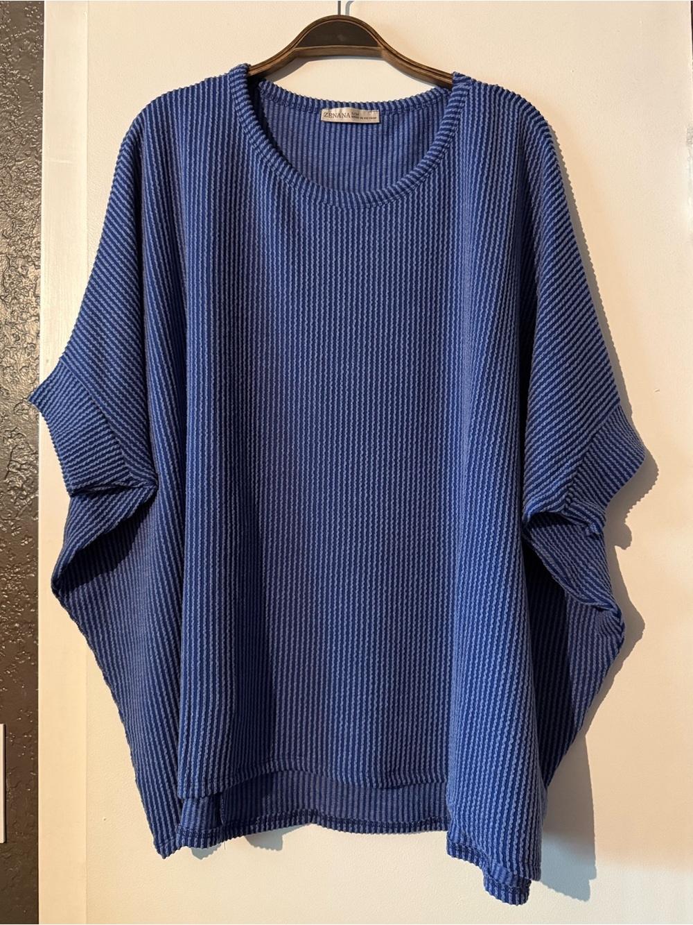 ZENANA S/M Blue Rib-Knit Women's Oversized Top - Relaxed Fit
